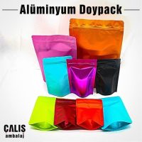 9 Adet alüminyum Doypack. Her biri farklı renklerde.