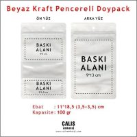 11x18,5 cm Beyaz Kraft Pencereli Doypack