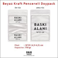 18x29 cm Beyaz Kraft Pencereli Doypack