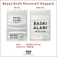 20x30 cm Beyaz Kraft Pencereli Doypack