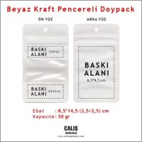 8,5x14,5 cm Beyaz Kraft Pencereli Doypack