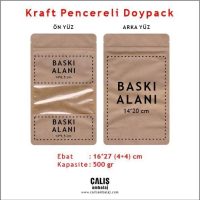 16x27 cm Kraft Pencereli Doypack