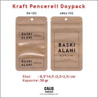 8,5x14,5 cm Kraft Pencereli Doypack