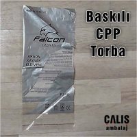 FALCON ARGON KAYNAK ELDİVENİ baskılı Bantlı CPP Torba. Gümüş ve siyah 2 renk baskılı.