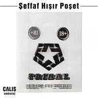 TRIBAL Firma Baskılı Elgeçme Şeffaf Hışır Poşet. Çift Yüze Tek Renk Siyah Baskılı.