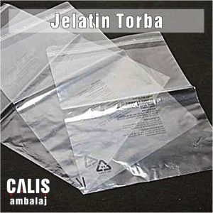 Baskılı bantlı PP jelatin torba. Poşet üzerinde tek renk siyah dönüşüm baskısı var.