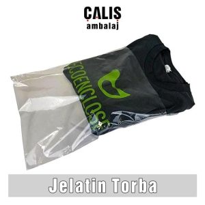 Baskılı jelatin torba. Şeffaf PP jelatin poşet üzerinde tek renk ECOENCLOSE firma baskısı mevcut.
