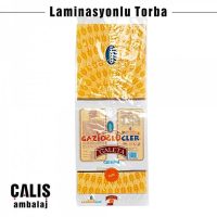 GAZİOĞLUÜÇLER baskılı laminasyonlu galeta torbası. Çift taraf 6 renk baskılı.