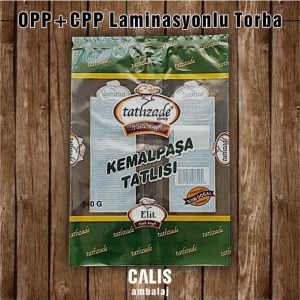 Tatlızade Kemalpaşa Tatlısı firma baskılı OPP ve CPP katmanlı laminasyonlu torba.