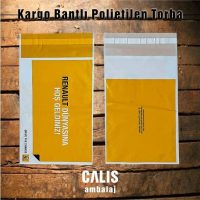 RENAULT marka baskılı kargo bantlı polietilen poşet. Beyaz poşet üzerine sarı ve siyah 2 renk baskılı.