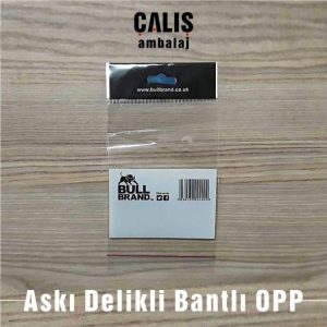 BULL BRAND firma baskılı meksika şapka askı delikli bantlı OPP torba. Poşet üzerinde beyaz ve siyah olmak üzere 2 renk baskı mevcut.