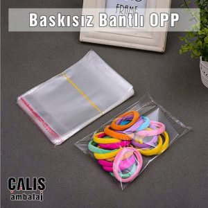 Baskısız bantlı OPP torba örnekleri. Torbanın birisi ile toka paketlenmiştir.