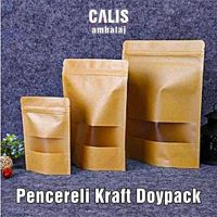 Farklı ebatlarda üç adet boş pencereli kraft doypack poşet