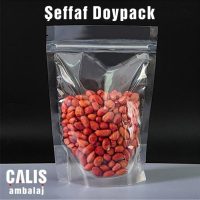 İçinde kuruyemiş olan şeffaf doypack ambalaj