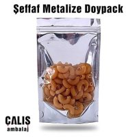 İçinde makarna olan kilitli şeffaf metalize doypack ambalaj