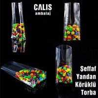 Kare taban şeffaf yandan körüklü OPP torbalar.
