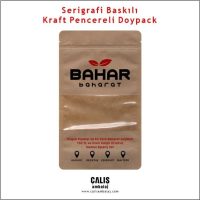 Serigrafi baskılı kraft pencereli doypack
