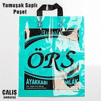 ÖRS markası baskılı, yumuşak saplı, yeşil renkli taşıma poşeti. Poşet üzerindeki baskı rengi siyah.
